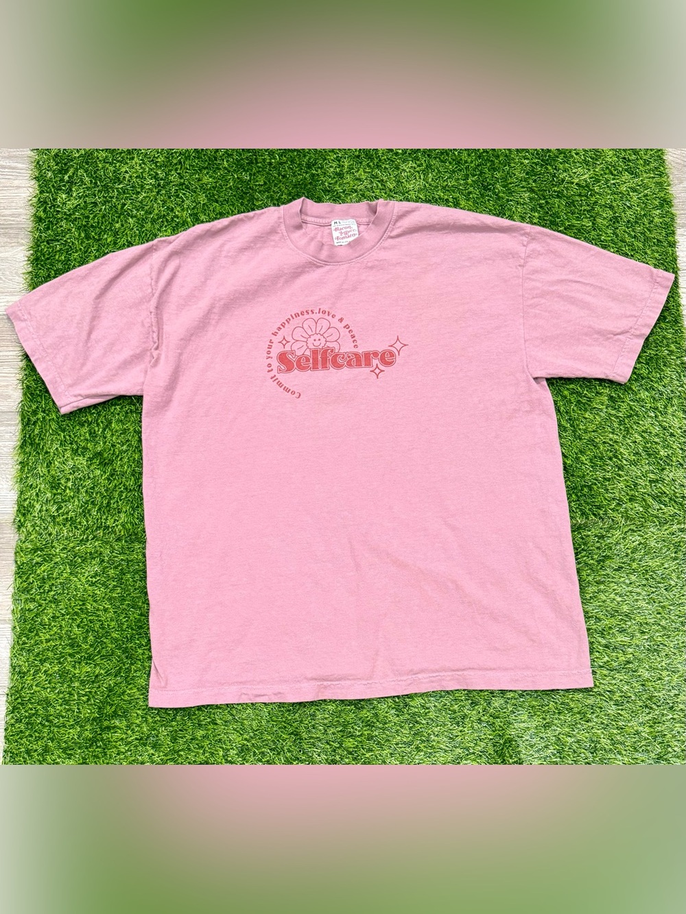 Vintage-Style "Selfcare" Graphic T-Shirt – Mauve / Dusty Pink Large